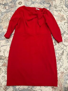Calvin Klein Red Long-Sleeve Tie-Neck Sheath Dress